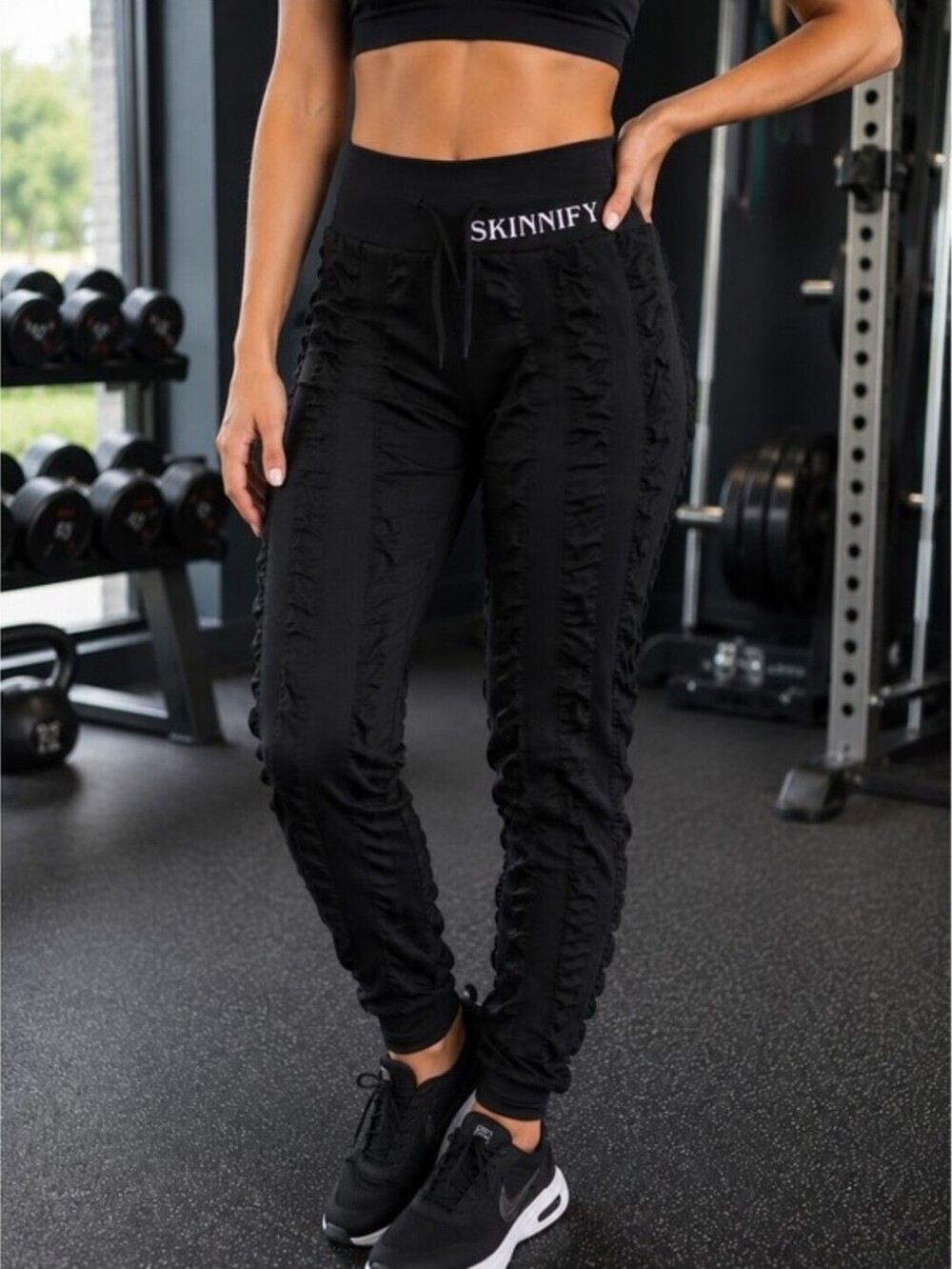 Skinnify 8 Band  Resistance Band Leggings Black Ruched Sculpting High Waist XS